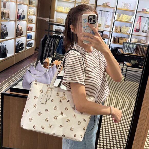 coach Gallery Tote Bag With Shell Print cbm12 - Picture 7 of 9